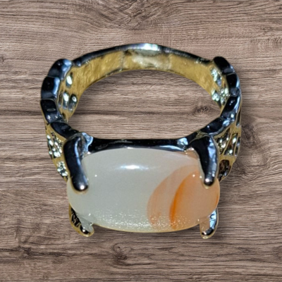 Zilverkleurige Agaat ring maat 10