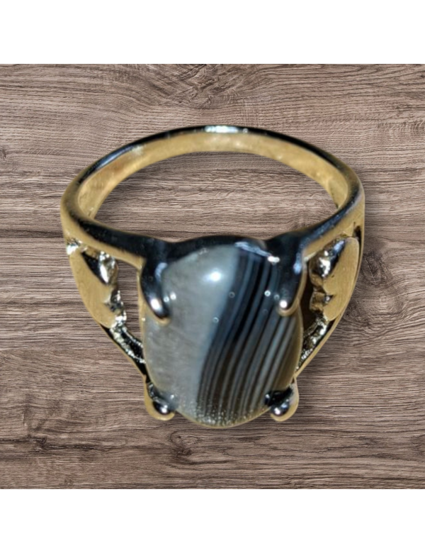 Zilverkleurige agaat ring maat 18