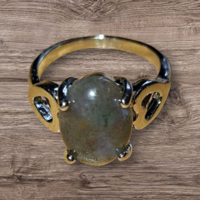 Zilverkleurige mosagaat ring maat 18