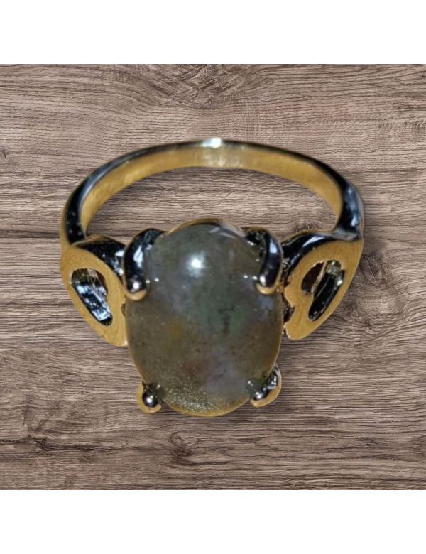 Zilverkleurige mosagaat ring maat 18