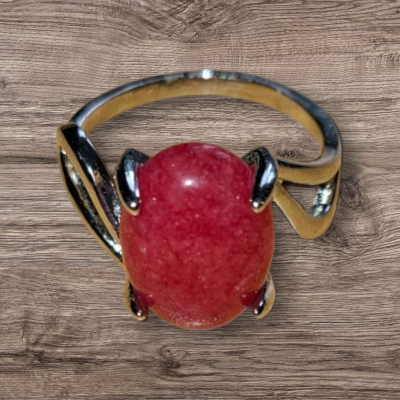 Zilverkleurige rode koraal ring maat 15