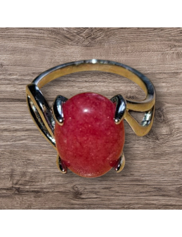 Zilverkleurige rode koraal ring maat 15